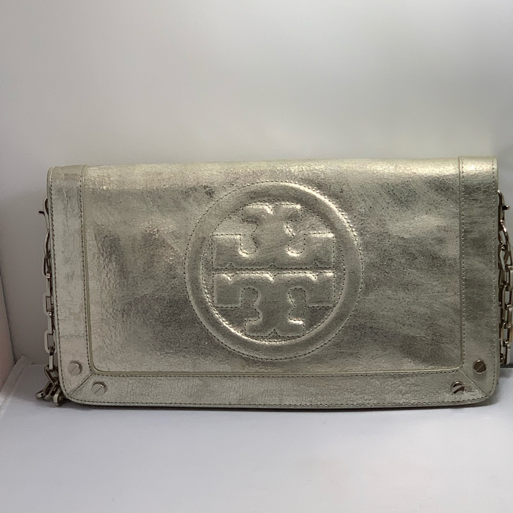 Tory Burch Silver Bombe Reva Clutch Bag